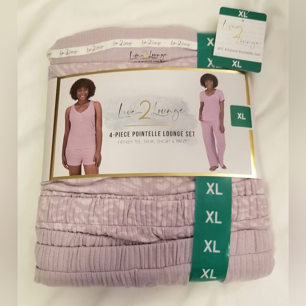 🌴 2/$30-Women's Lavender 4-PC Pointelle Lounge/Pajama Set-Live 2 Lounge -XL-NEW
